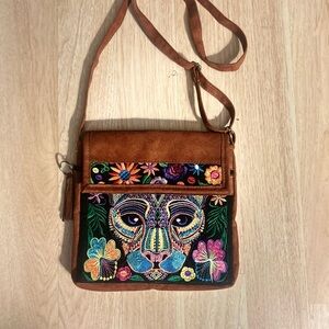 Embroidered Animal Face Crossbody Bag